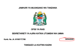 KUITWA KAZINI WAKALA WA HUDUMA ZA MISITU TANZANIA