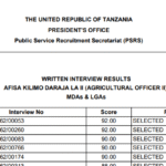 Matokeo ya usaili wa kuandika uliofanyika Tarehe 25/04/2025 Matokeo ya usaili wa kuandika uliofanyika Tarehe 25/04/2025